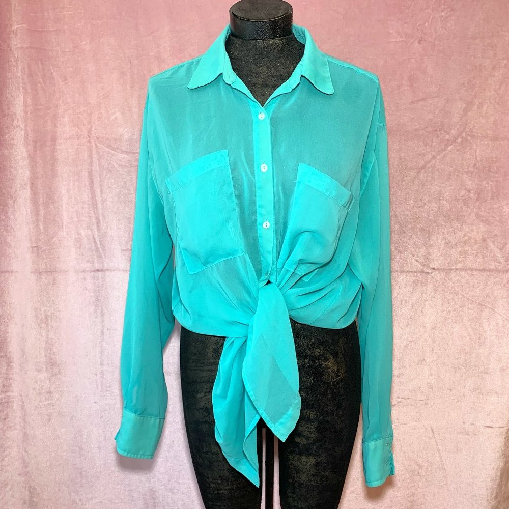 American Apparel Chiffon Oversized Button-Up